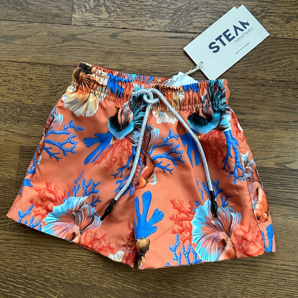 STEAM boys eco-friendly swim shorts, fish and coral print size 24 m NWT
